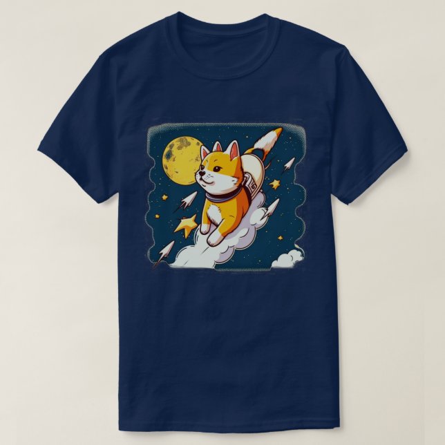 Camiseta shiba inu voando para o espaço com um foguete10 (Frente do Design)