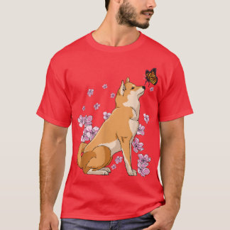Camiseta Shiba Inu With Butterfly Japanese Sakura Cherry Bl