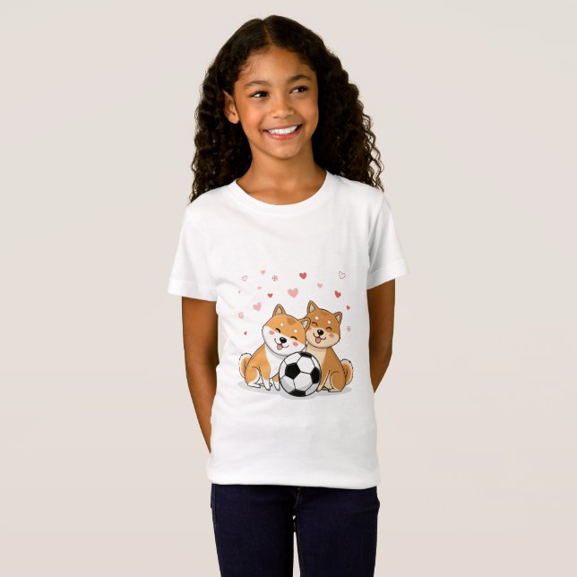 Camiseta Shiba Inu with soccer ball for Valentine's Day (Frente Completa)