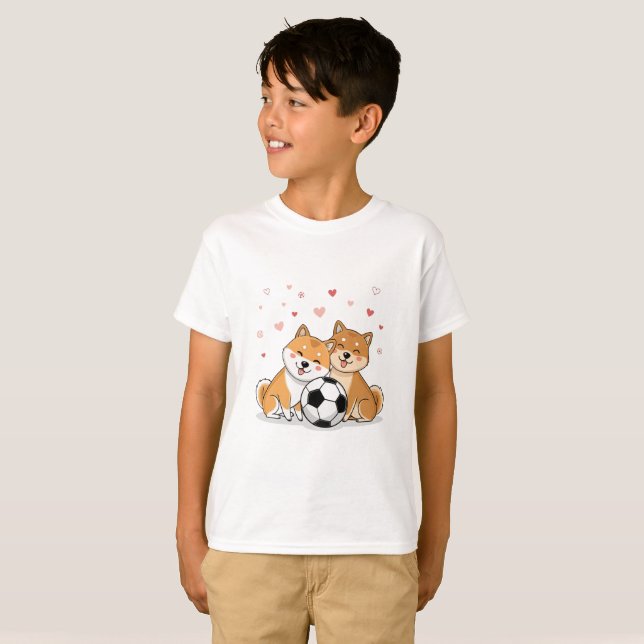 Camiseta Shiba Inu with soccer ball for Valentine's Day (Frente Completa)