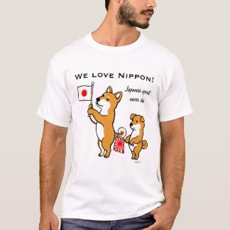 Camiseta Shiba Inus e bandeiras japonesas