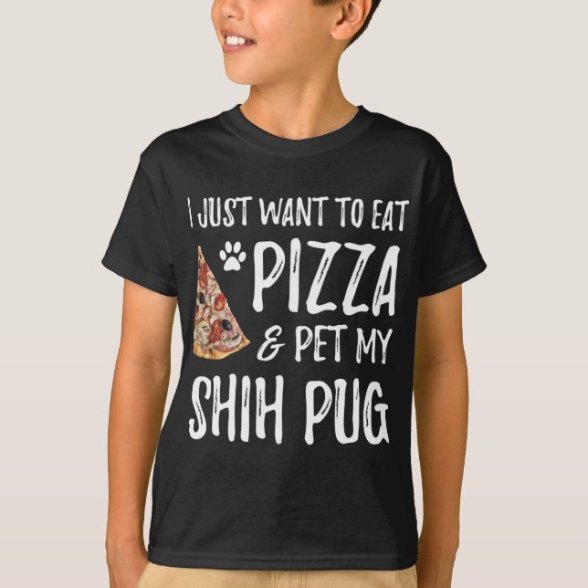 Camiseta Shich pug Cachorro Pizza Pizza Engraçada Cachorro  (Frente)