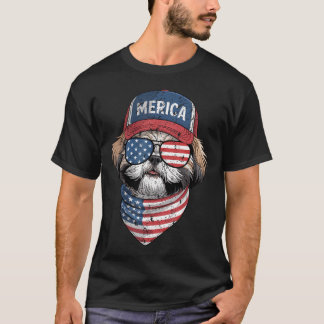 Camiseta Shih Tzu 4 De Julho Bandeira Dos EUA Cachorro