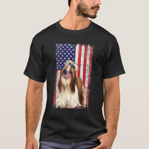 Camiseta Shih Tzu American Flag Dog Veste Face A 4ª Máscara