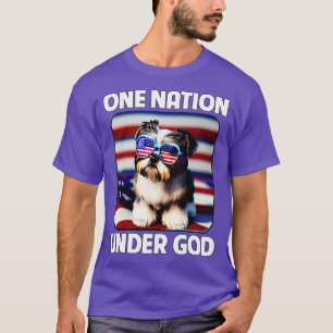 Camiseta Shih Tzu American Flag One Nation Sob Deus Patrio