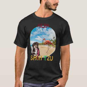 Camiseta Shih Tzu & Flamingo Relaxa No Verão