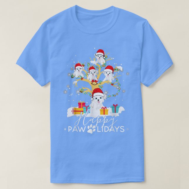 Camiseta Shih Tzu Christmas Tree Santa Hat Lights (Frente do Design)