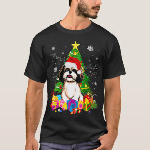 Camiseta Shih Tzu Christmas Tree Shih Tzu Santa Hat Light