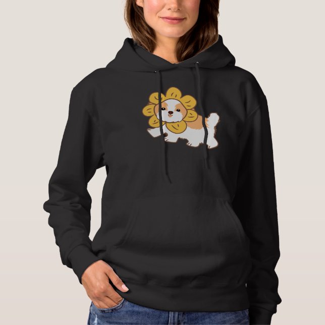 Camiseta Shih Tzu Com Azul De Chapéu Flor (Frente)