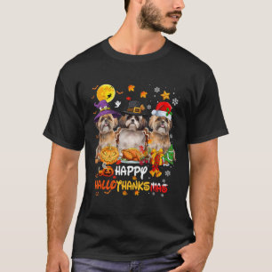 Camiseta Shih Tzu Dog Feliz Halloween Feliz de Ação de Graç