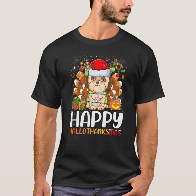 Camiseta Shih Tzu Dog  Halloween Christmas Happy Hallothank (Frente)
