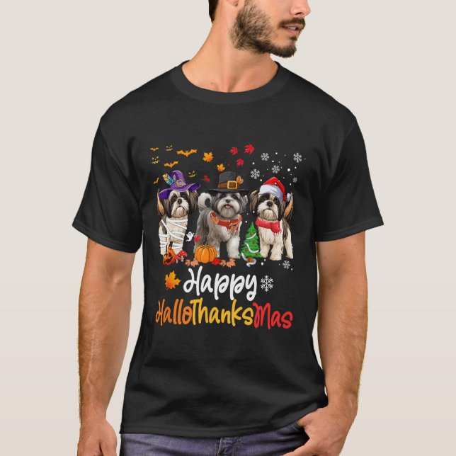 Camiseta Shih Tzu Dog Halloween Natal Feliz Halloobrigada (Frente)