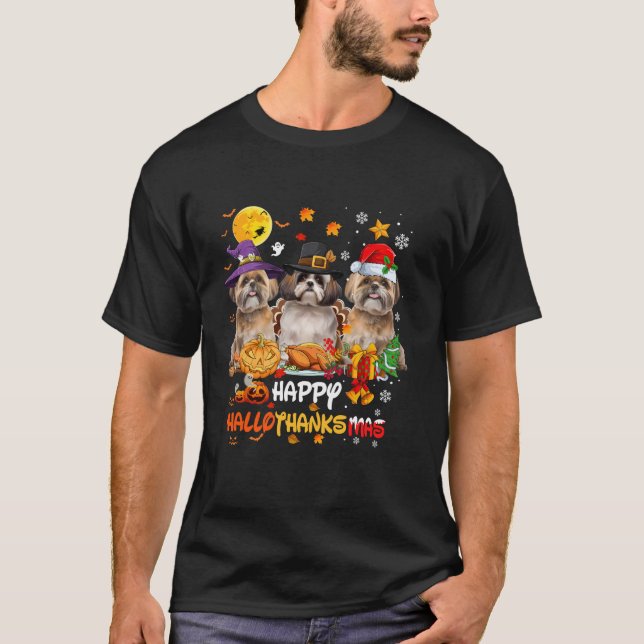 Camiseta Shih Tzu dog Happy Halloween Feliz de Ação de Graç (Frente)