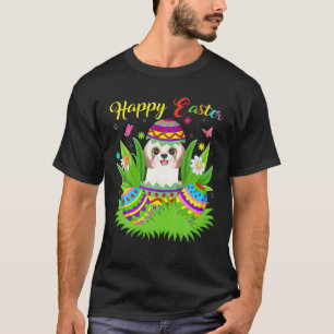 Camiseta Shih Tzu Dog Lover Páscoa Floral Ovo Funny Shih T