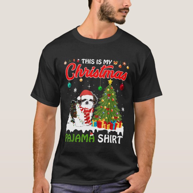 Camiseta Shih Tzu Dog Natal Luz Engraçada Papais noeis De Ó (Frente)