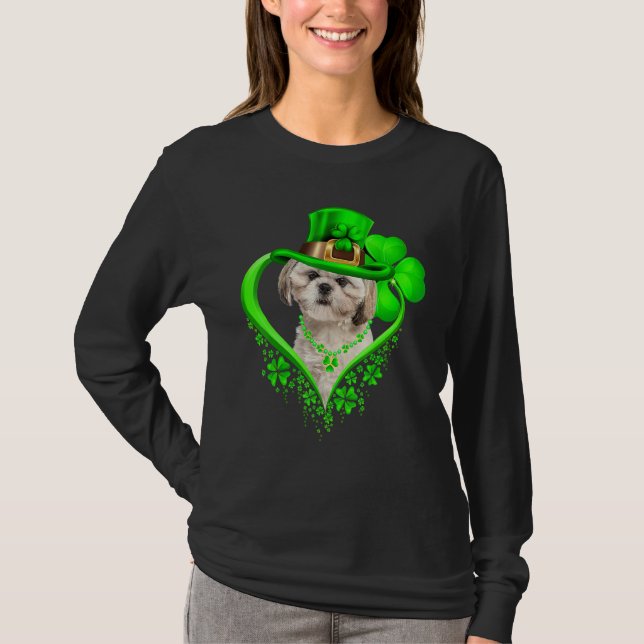 Camiseta Shih Tzu Dog St Patricks Day Lover Irish Shamrock (Frente)