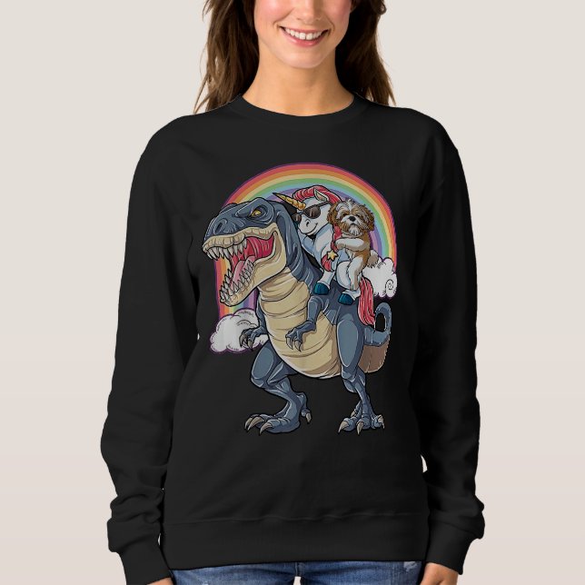 Camiseta Shih Tzu E Unicorn Andam Rex Como Chefe (Frente)