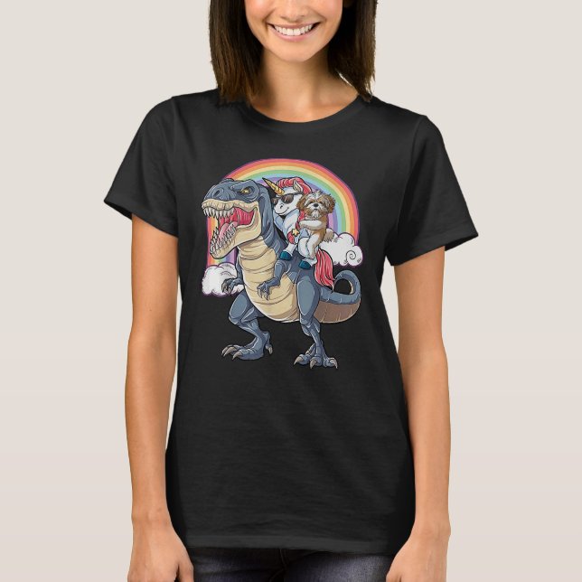 Camiseta Shih Tzu E Unicorn Andam Rex Como Chefe (Frente)
