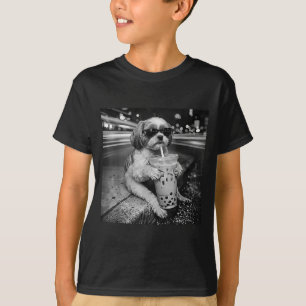 Camiseta Shih tzu engraçado bebendo café gelado amantes de