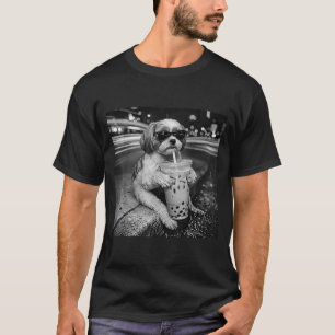 Camiseta Shih tzu engraçado bebendo café gelado amantes de
