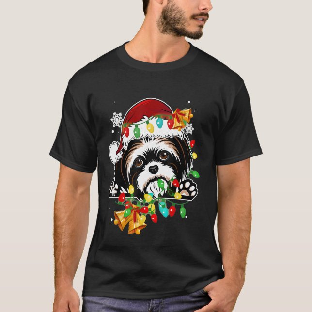 Camiseta Shih Tzu Luz Engraçada Cachorro De Xmas (Frente)