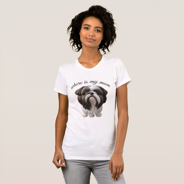 Camiseta Shih Tzu - Onde Está Minha Mãe? (Frente Completa)
