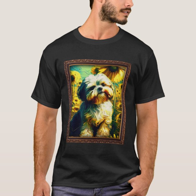 Camiseta Shih Tzu Painting Sunflower Flower Mom Women Flora (Frente)