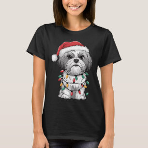 Camiseta Shih Tzu Papai Noel Árvore de Natal Luzes Xmas Amo