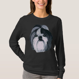 Camiseta Shih Tzu Portrait Pet Negro E Branco