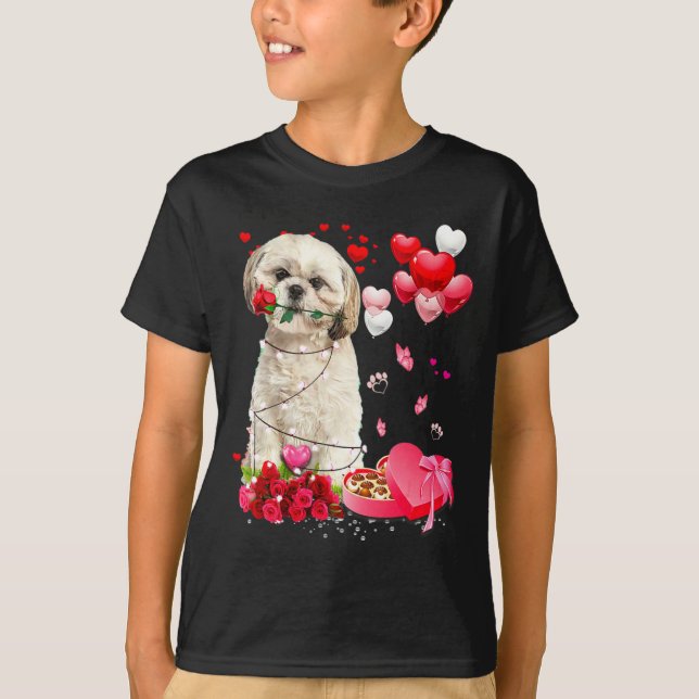Camiseta Shih Tzu Rose Heart Happy Valentine Day Dog Mom  (Frente)