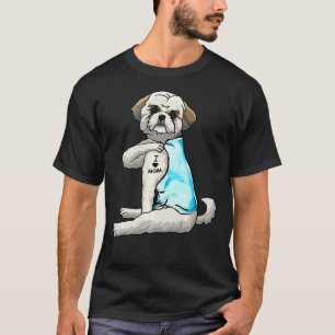 Camiseta Shih Tzu Tattoos Eu Amo Mamãe Sentada Mãe Dia
