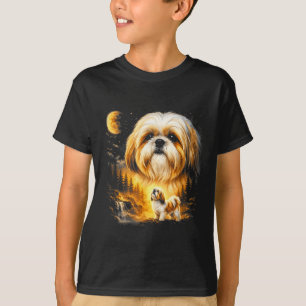 Camiseta Shih tzu uivando para a lua vintage 90s cachorro e