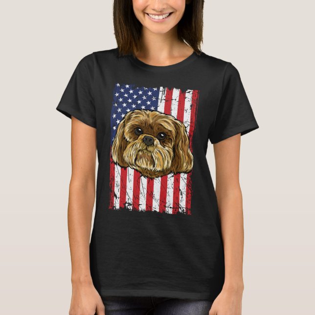Camiseta Shih Tzu Usa Flag (Frente)