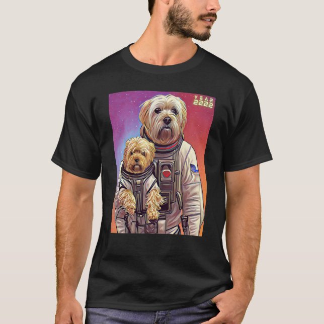 Camiseta Shih Tzu Yorkie Astronaut Streetwear Colorful Spac (Frente)