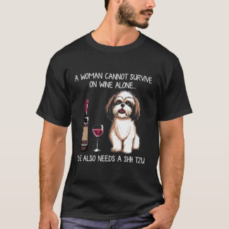 Camiseta Shihzu e vinho Cachorro engraçado retrô