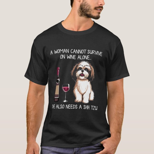 Camiseta Shihzu e vinho Cachorro engraçado retrô (Frente)