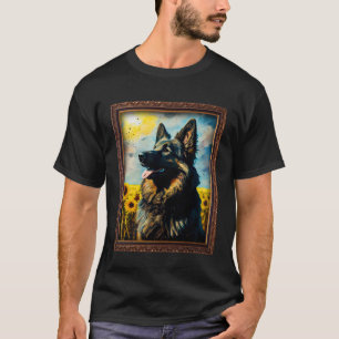 Camiseta Shiloh Shepherd Pintando Flor de Girassol Mãe Mulh