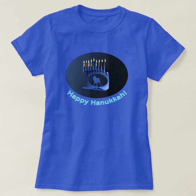 Camiseta Shiny Blue Chanukkah Menorah (Frente do Design)