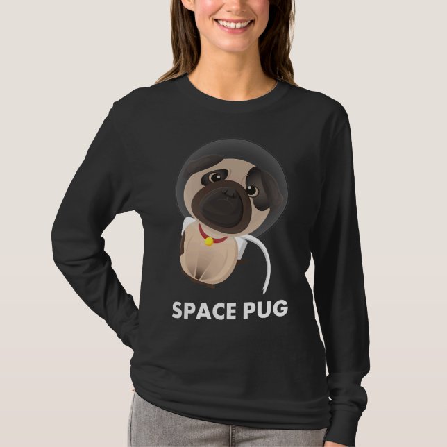 Camiseta Shirt 544 Clássico com Astronauta Espacial Pug (Frente)