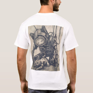 Camiseta Shirt Robot Linocut Steampunk