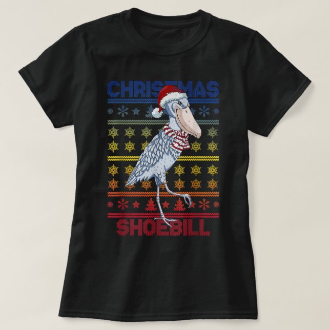 Camiseta Shoebill Santa Hat Ugly Sweater Christmas Bird Lov (Frente do Design)