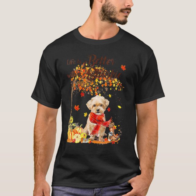 Camiseta Shorkie Maple Tree Thanksgiving Day Cute Dog Fall (Frente)