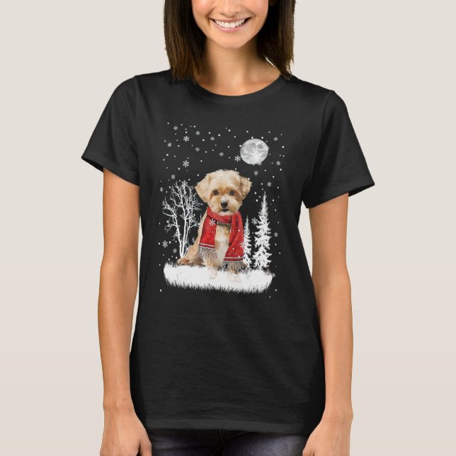 Camiseta Shorkie sob a lua neve Natal Pajama (Frente)