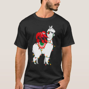 Camiseta Shrimp Riding Llama Lights Santa Christmas Pajama