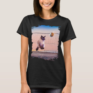 Camiseta Siamês Cat Playing Beach Voleibol