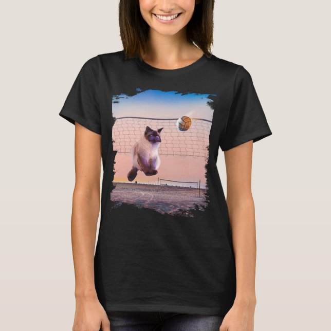 Camiseta Siamês Cat Playing Beach Voleibol (Frente)