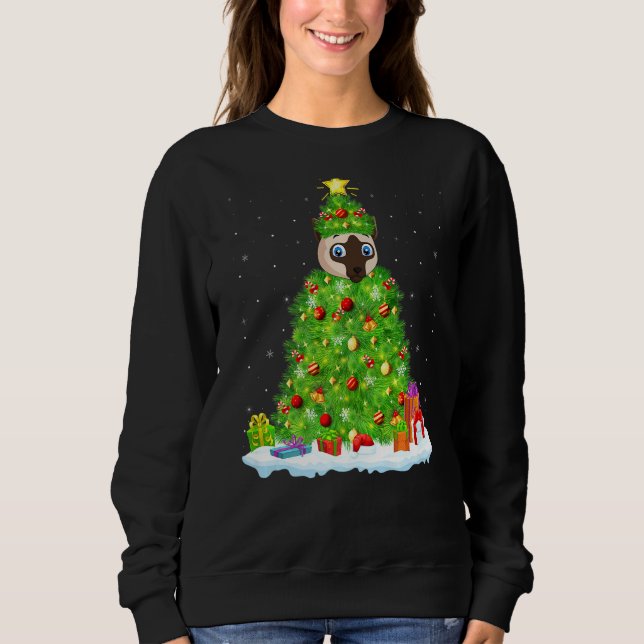 Camiseta Siamês Cat Xmas Lighting Tree Funny Siamese Cat C (Frente)