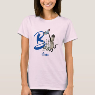 Camiseta Siamese Cat Butterfly Monograma Inicial B