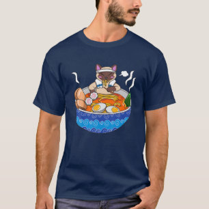 Camiseta Siamese Cat Chillin Ramen Kawaii Comida japonesa O