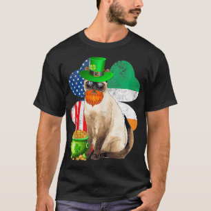 Camiseta Siamese Cat Hat EUA Flag Shamrock Dia de São Patrí